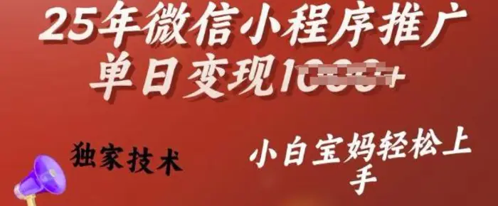 25年微信小程序推广单日变现多张，独家技术，小白宝妈轻松上手| 网创圈