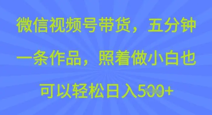 微信视频号带货，五分钟一条作品，照着做小白也可以轻松日入5张| 网创圈