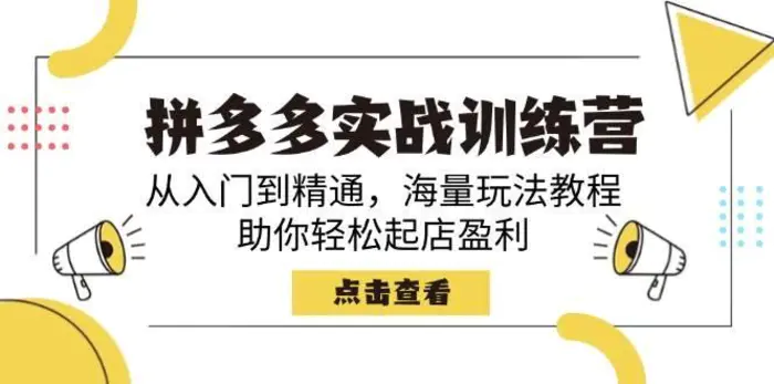 拼多多实战训练营，从入门到精通，海量玩法教程，助你轻松起店盈利| 网创圈