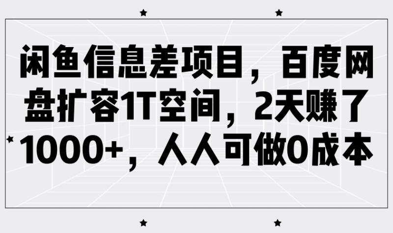 闲鱼信息差项目，百度网盘扩容1T空间，2天赚了1000+，人人可做0成本| 副业网