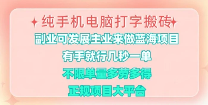 纯手机电脑打字搬砖，有手就行，几秒一单，多劳多得，正规项目大平台| 网创圈