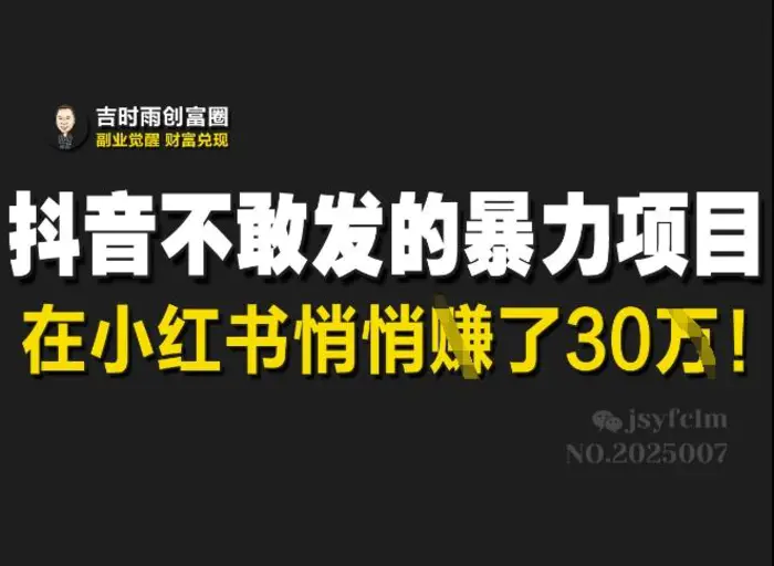 抖音不敢发的暴利项目，在小红书悄悄挣了30W| 网创圈
