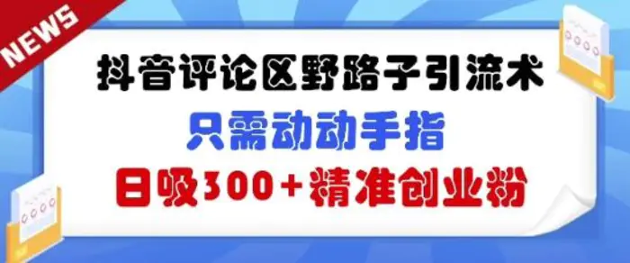 抖音评论区野路子引流术，只需动动手指，日吸300+精准创业粉| 网创圈