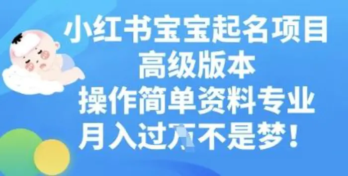 小红书宝宝起名项目高级版本，操作简单，资料专业，月入过W| 网创圈