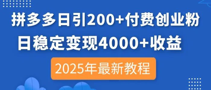 （14217期）拼多多日引200+付费创业粉，日稳定变现4000+收益，2025年最新教程| 副业网