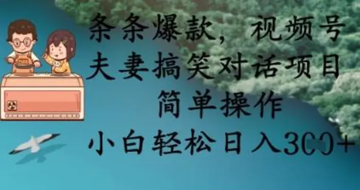 条条爆款，视频号夫妻搞笑对话项目，简单操作，小白轻松日入3张| 副业网