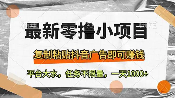 （14230期）最新零撸小项目，复制粘贴抖音广告即可赚钱，平台大水，任务不限量，一…| 副业网