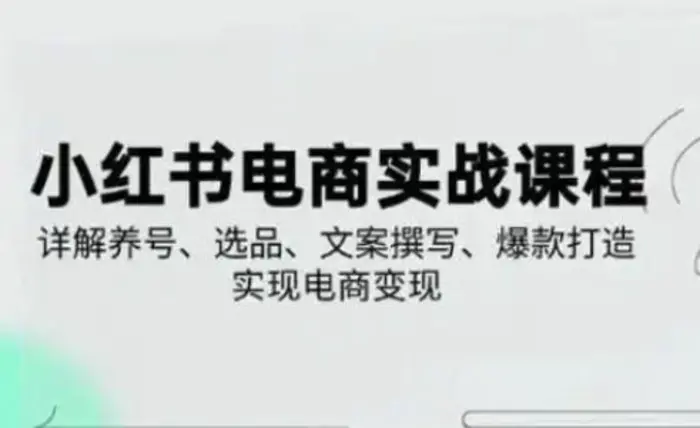 小红书从0-1实操课(2023-2025)，详解养号、选品、文案撰写、爆款打造实现电商变现| 副业网