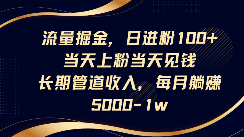 流量掘金，日进粉100+,当天上粉当天见钱，长期管道收入，每月躺赚5000-1w| 副业网