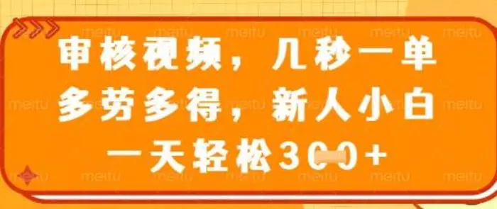 最新审核视频，几秒一单，多劳多得，新人小白一天轻松3张| 网创圈