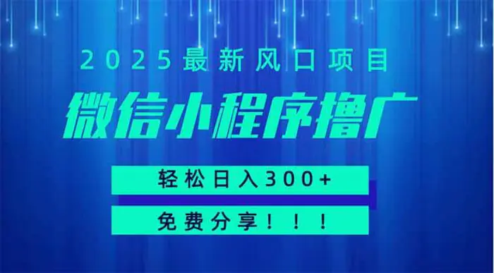 （14375期）微信小程序撸广，最新风口项目，日入300+ 免费分享 可批量操作 小白可…| 副业网