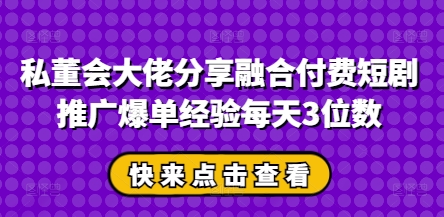 私董会大佬分享融合付费短剧推广爆单经验每天3位数| 网创圈