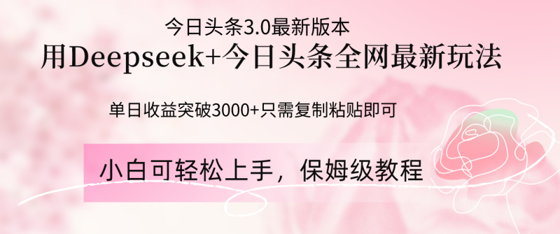 （14452期）Deepseek结合今日头条全网最新玩法，单日收益突破3000+，只需要简单的…| 网创圈