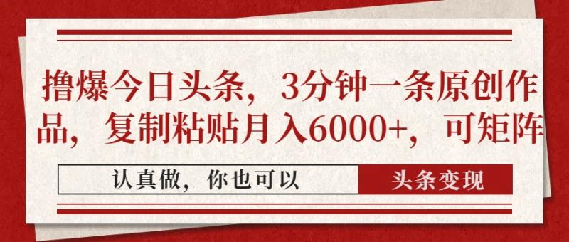 （14437期）撸爆今日头条，3分钟一条原创作品，复制粘贴月入6000+，可矩阵| 副业网