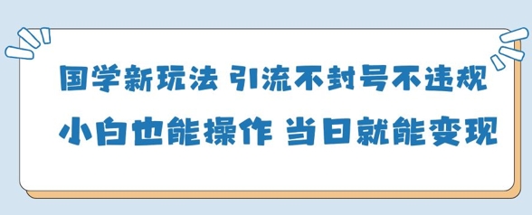 国学新玩法，引流不封号不违规小白也能操作，当日就能变现| 网创圈