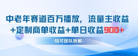 中老年赛道百万播放+流量主收益+定制收益，单日收益9张| 网创圈