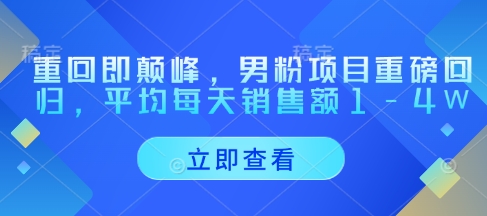 重回即颠峰，男粉项目重磅回归，平均每天销售额1-4W| 网创圈
