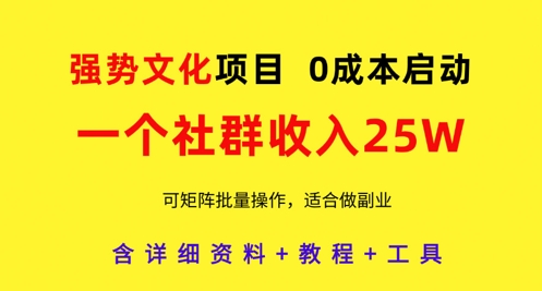 强势文化项目，一个社群收入25个W，0成本启动，可矩阵批量操作，原创详细实操教程| 网创圈