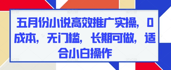 五月份小说高效推广实操，0成本，无门槛，长期可做，适合小白操作| 网创圈