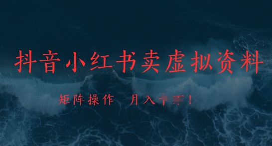 抖音小红书卖虚拟资料，市场需求一直存在，矩阵操作，月入1w+| 网创圈