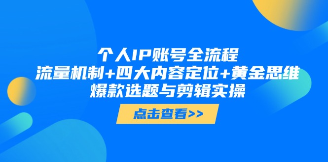 （14667期）个人IP账号全流程：流量机制+四大内容定位+黄金思维, 爆款选题与剪辑实操| 网创圈