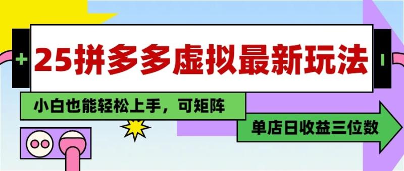 25最新拼多多虚拟电商，单店日入3位数， 小白也能快速上手，保姆级教程| 网创圈