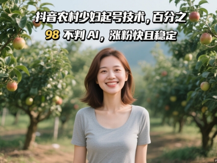 抖音农村少妇起号技术，百分之98不判AI，涨粉快且稳定| 网创圈