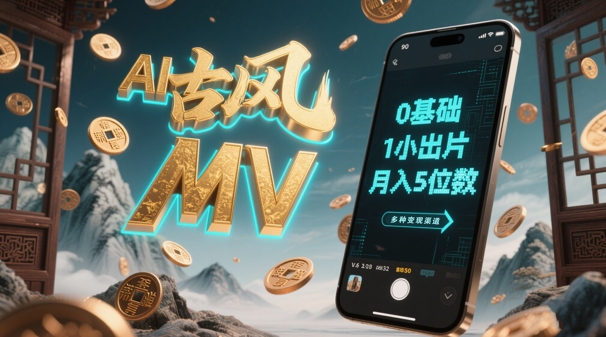 AI一键生成古风音乐MV，0剪辑基础1小时出片，多种变现渠道，一部手机月入5位数| 网创圈