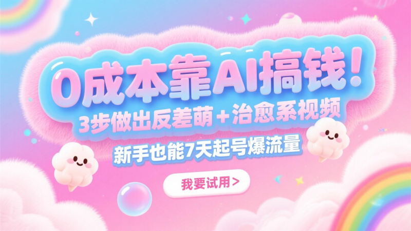 0成本靠AI搞钱！3步做出反差萌+治愈系视频，新手也能7天起号爆流量，月入5位数| 网创圈