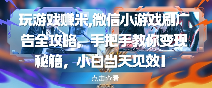 玩游戏挣米，微信小游戏刷广告全攻略，手把手教你变现秘籍，小白当天见效| 网创圈