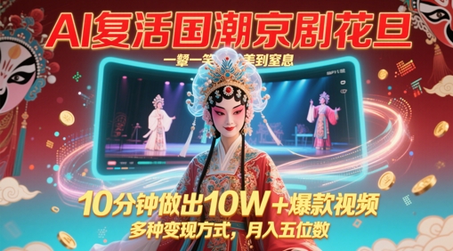 AI复活国潮京剧花旦，一颦一笑美到窒息，10分钟做出10W+爆款视频，多种变现方式，月入五位数| 网创圈