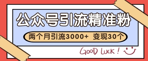 公众号精准粉引流玩法，2个月3000+精准粉，变现30个W| 网创圈