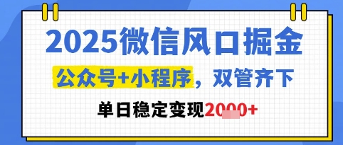 2025微信风口掘金，公众号+小程序双管齐下，单日稳定变现1k+| 网创圈