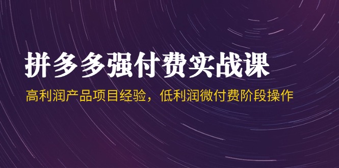 （14874期）拼多多强付费实战课-44期，高利润产品项目经验，低利润微付费阶段操作| 网创圈