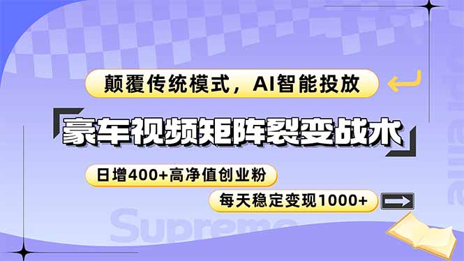 （14903期）豪车视频矩阵裂变战术，颠覆传统模式，AI智能投放，日增400+高净值创业…| 网创圈