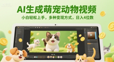 AI生成萌宠动物视频，小白轻松上手，多种变现方式，日入4位数| 网创圈