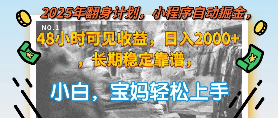 2025年翻身计划，小程序自动掘金48小时可见收益，日入2000+，长期稳定…| 副业网