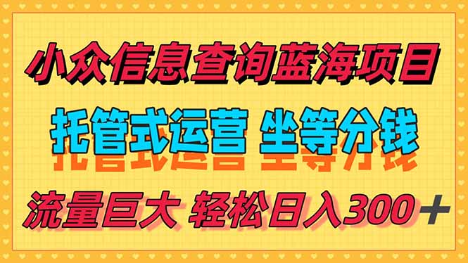 稳定日入300＋，小众信息查询蓝海项目，全程懒人式托管，解放你的时间| 副业网