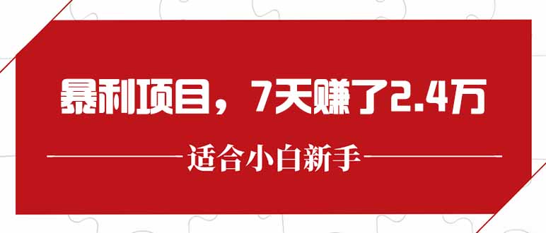 最新暴利项目，每单收益轻松在300以上，7天赚了2.4万| 副业网
