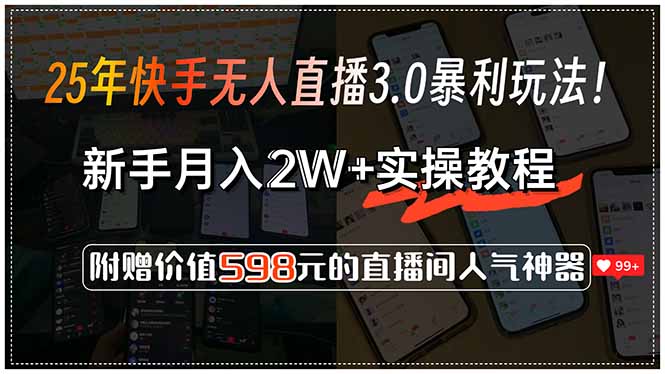 25年快手无人直播3.0暴利玩法！，新手月入2W+实操教程，附赠价值598元…| 副业网