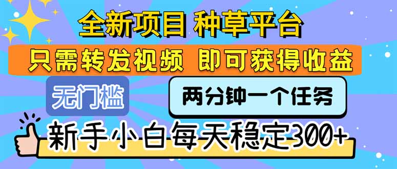 全新项目 种草平台 只需要转发任务视频 即可获得收益 新手小白每天300+| 副业网