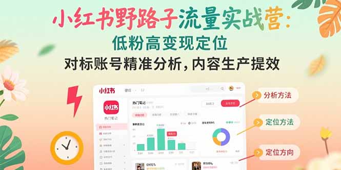 小红书野路子流量实战营：低粉高变现定位 对标账号精准分析 内容生产提效| 网创圈