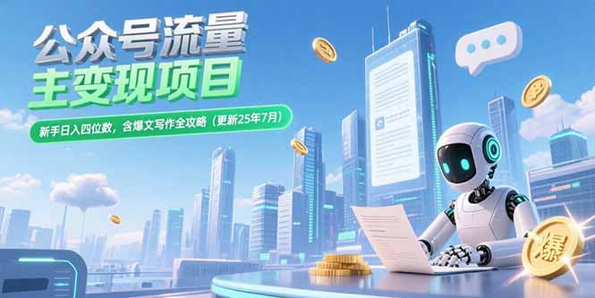 公众号流量主变现项目，新手日入四位数，含爆文写作全攻略(更新25年7月| 副业网