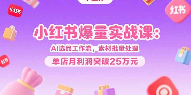 小红书爆量实战课：AI选品工作流，素材批量处理，单店月利润突破25万元| 副业网