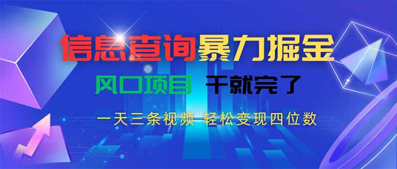 信息查询暴力掘金，一天三条视频 轻松变现四位数，风口项目干就完了| 副业网