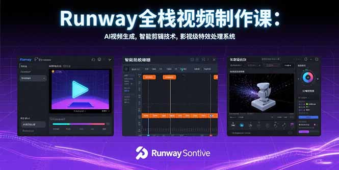 Runway全栈视频制作课：AI视频生成，智能剪辑技术，影视级特效处理系统| 副业网