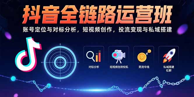 抖音全链路运营班：账号定位与对标分析，短视频创作，投流变现与私域搭建| 副业网
