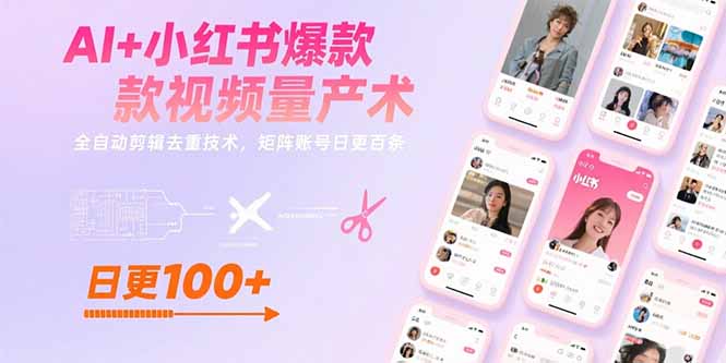 AI+小红书爆款视频量产术：全自动剪辑去重技术，矩阵账号日更百条| 副业网