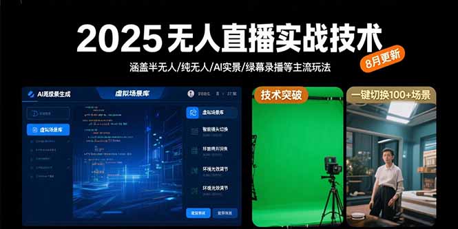 2025无人直播实战技术-8月，涵盖半无人/纯无人/AI实景/绿幕录播等主流玩法| 副业网