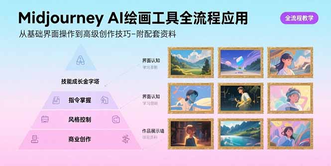Midjourney AI绘画工具全流程应用，从基础界面操作到高级创作-附配套资料| 副业网
